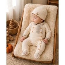 Bebly Kids Erkek Bebek Tulum Takımı 0-3 Ay  Bere Hediyeli Ahşap Düğmeli Yenidoğan Bebek Hediyesi