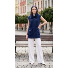 Aymiss Moda Yakası Kürklü,fermuarlı ,cepli ,aksesuarlı Yelek