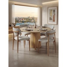 Koçak Home Iskandinav Stil Metal Ceviz Ayak & Beyaz Kumaş Yemek Masası Sandalyesi 4 Sandalye