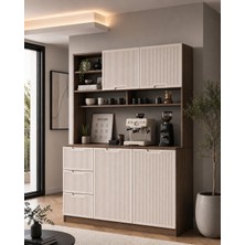 By Cino Siena Bej  Kahve Köşesi ve Çok Amaçlı  Dolap -  Modern Tasarım Mdf Membran Kapak ve Lambri Desenli