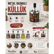 WoodBay Metal Basmalı Küllük Renkli Desenli Kapaklı Döner Mekanizmalı 12 x 7,5 cm