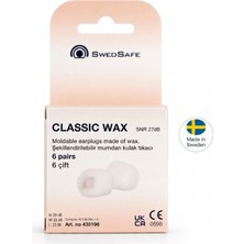 SwedSafe Classic Wax Kulak Tıkacı, 6 Çift, Mum Yapılı, Vücut Sıcaklığına Uyum Sağlayan, Yumuşak, Konforlu, Ses Azaltma, Uyku ve Dinlenme