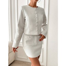 Mass Fashion Kadın Tüvit Ceket ve Etek Takım