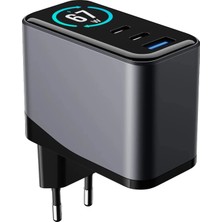 Welio W'more WCG67 3'ü 1 Arada Tft Ekranlı 67W Gan Şarj Cihazı Hızlı Şarj Usb-C 3 Portlu Laptop Gan Pd 3.1 Evrensel Şarj Cihazı