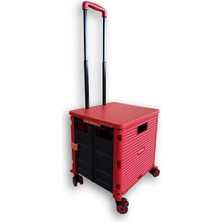 Portakap 4 Tekerlekli, 55 Litre Kırmızı Katlanır Alışveriş - Katlanır Eşya Taşıma Kutusu, Pazar Arabası