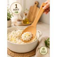 Special Action Doğal Bambu Servis Kaşığı 26 cm Ahşap Pilav Kaşığı Çizmez Yemek Servis Kaşığı 1 Adet