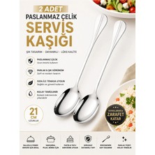 Special Action 2'li Paslanmaz Çelik Servis Kaşığı 21 cm Salata Pilav Makarna Yemek Servis Kaşığı Seti