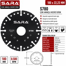 Sara S780 180 mm Çok Amaçlı Elmas Kesme Diski – Islak ve Kuru Kesim, 22,23 mm