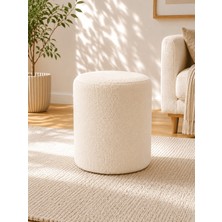 Azra Mobilya Silindir Puf Welsoft Yumuşak Kumaş Krem, Makyaj Pufu Yatak Odası Pufu 40X45