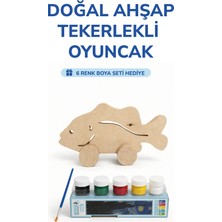 212toyzz Ahşap Balık Oyuncak Doğal El Yapımı Boyanabilir Eğitici Oyuncak+6'lı Boya Seti Hediye