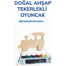 212toyzz Ahşap Tren Oyuncak Doğal El Yapımı Boyanabilir Eğitici Oyuncak+6'lı Boya Seti Hediye