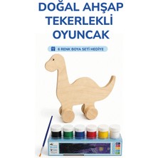 212toyzz Ahşap Dinazor Oyuncak Doğal El Yapımı Boyanabilir Eğitici Oyuncak+6'lı Boya Seti Hediye