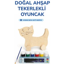 212toyzz Ahşap Tilki Oyuncak Doğal El Yapımı Boyanabilir Eğitici Oyuncak+6'lı Boya Seti Hediye