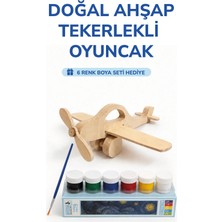 212toyzz Ahşap Uçak Oyuncak Doğal El Yapımı Boyanabilir Eğitici Oyuncak+6'lı Boya Seti Hediye
