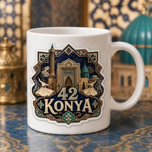 AJANS313 Konya Otantik Çini ve Tezhip Motifli Kupa Bardak - Memleket Seri 42 Konya Semazenli Kahve Kupası