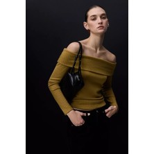 Allbucks Lefties, Kesim Detaylı Omuzları Açık Triko Top Bluz Kazak ABLFT00012