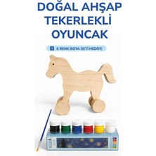 212toyzz Ahşap At Oyuncak Doğal El Yapımı Boyanabilir Eğitici Oyuncak+6'lı Boya Seti Hediye
