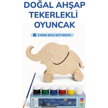 212toyzz Ahşap Fil Oyuncak Doğal El Yapımı Boyanabilir Eğitici Oyuncak+6'lı Boya Seti Hediye