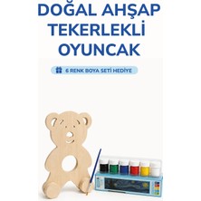 212toyzz Ahşap Ayı Oyuncak Doğal El Yapımı Boyanabilir Eğitici Oyuncak+6'lı Boya Seti Hediye