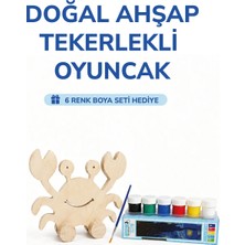 212toyzz Ahşap Yengeç Oyuncak Doğal El Yapımı Boyanabilir Eğitici Oyuncak+6'lı Boya Seti Hediye