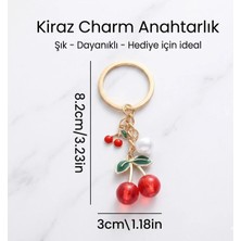 Hilosh Kiraz Figürlü Inci Detaylı Altın Renk Anahtarlık ve Çanta Aksesuarı