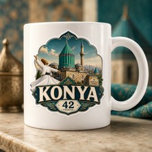 AJANS313 Konya Mevlana Türbesi ve Semazen Motifli Kupa Bardak - Memleket Seri 42 Konya Geleneksel Kahve Kupası