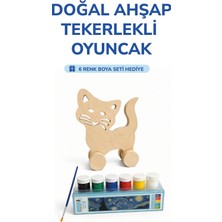 212toyzz Ahşap Kedi Oyuncak Doğal El Yapımı Boyanabilir Eğitici Oyuncak+6'lı Boya Seti Hediye