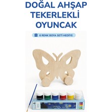 212toyzz Ahşap Kelebek Oyuncak Doğal El Yapımı Boyanabilir Eğitici Oyuncak+6'lı Boya Seti Hediye