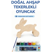 212toyzz Ahşap Tavşan Oyuncak Doğal El Yapımı Boyanabilir Eğitici Oyuncak+6'lı Boya Seti Hediye