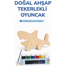 212toyzz Ahşap Köpek Balığı Oyuncak Doğal El Yapımı Boyanabilir Eğitici Oyuncak+6'lı Boya Seti Hediye