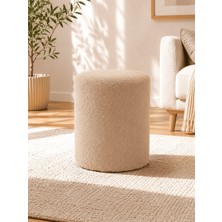 Azra Mobilya Silindir Puf Welsoft Yumuşak Kumaş Cappuccino Bej , Makyaj Pufu Yatak Odası Pufu 40X45