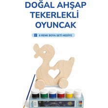 212toyzz Ahşap Ördek Oyuncak Doğal El Yapımı Boyanabilir Eğitici Oyuncak+6'lı Boya Seti Hediye