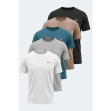 Slazenger Hardflex 5 Li Set Erkek  Siyah - Beyaz - Gri - Vizon - Petrol Tişört