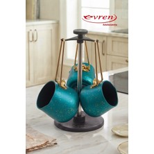EVREN MUTFAK 4 Parça Green(Yeşil) Granit Cezve Seti (350-600-750 ml Cezve + Stant)