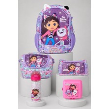 Gabby's Dollhouse x Dekomus Lisanslı Gabby’s Dollhouse Meow Magic Collection Anaokul,Termoslu Beslenme ve Kalem Çantası,Beslenme Kabı,500 Ml Matara Seti