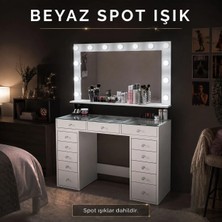 Rani BJ195 Makyaj Masası 13 Çekmeceli Cam Tablalı Takı Düzenleyici Beyaz