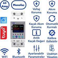 Tomzn Kaçak Akım Koruma Rölesi  Yüksek Voltaj ve Akım Koruyucu Röle 63A Wifi TOMPD-63SW