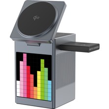 Piili Pixel P-Wrl2 3'ü 1 Arada 15W Magsafe Kablosuz Şarj Istasyonu & Bluetooth Hoparlör – Piksel Ekranlı
