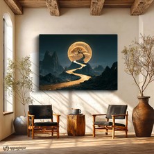 Oppanimor Yatay Kanvas Tablo Bonsai Ağacı ve Dolunay Manzara Tablosu Ev Ofis Duvar Dekoru