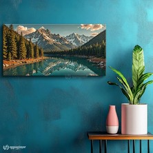 Oppanimor Yatay Panoramik Kanvas Tablo Dağ Gölü Manzara Tablosu Ev Ofis Duvar Dekoru