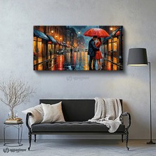 Oppanimor Yatay Panoramik Kanvas Tablo Şehirde Romantik Çift Manzara Tablosu Ev Ofis Duvar Dekoru
