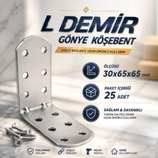 Nzb (25 Adet ) Oval Başlı L Demir Gönye 30X65X65 mm Dayanıklı Metal Bağlantı Aparatı Köşe Sabitleme