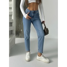 Blue Marlin Yüksek Bel Normal Kalıp Mom Jeans Kadın Kot Pantolon