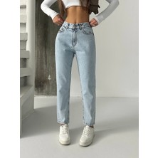 Blue Marlin Yüksek Bel Normal Kalıp Mom Jeans Kadın Kot Pantolon