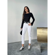 Blue Marlin Yüksek Bel Gabardin Kumaş Mom Kadın Pantolon