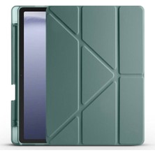 HTstore Galaxy Uyumlu Tab A11 Kılıf Zore Tri Folding Kalem Bölmeli Standlı Kılıf-Koyu Yeşil