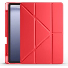 HTstore Galaxy Uyumlu Tab A11 Kılıf Zore Tri Folding Kalem Bölmeli Standlı Kılıf-Kırmızı