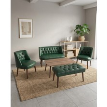 Azra Mobilya Milano 2+1+1+Sehpa+Bench Deri Çay Seti Koltuk Takımı Ofis Bekleme Takımı Ahşap Ayaklı - Yeşil