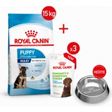 Royal Canin Maxi Puppy- Kuru Köpek Maması 15KG + Yavru Ödül Maması3x + Çelik