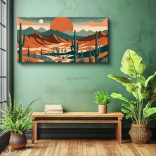 Oppanimor Yatay Panoramik Kanvas Tablo Kaktüsler ve Dağlar Manzara Tablosu Ev Ofis Duvar Dekoru